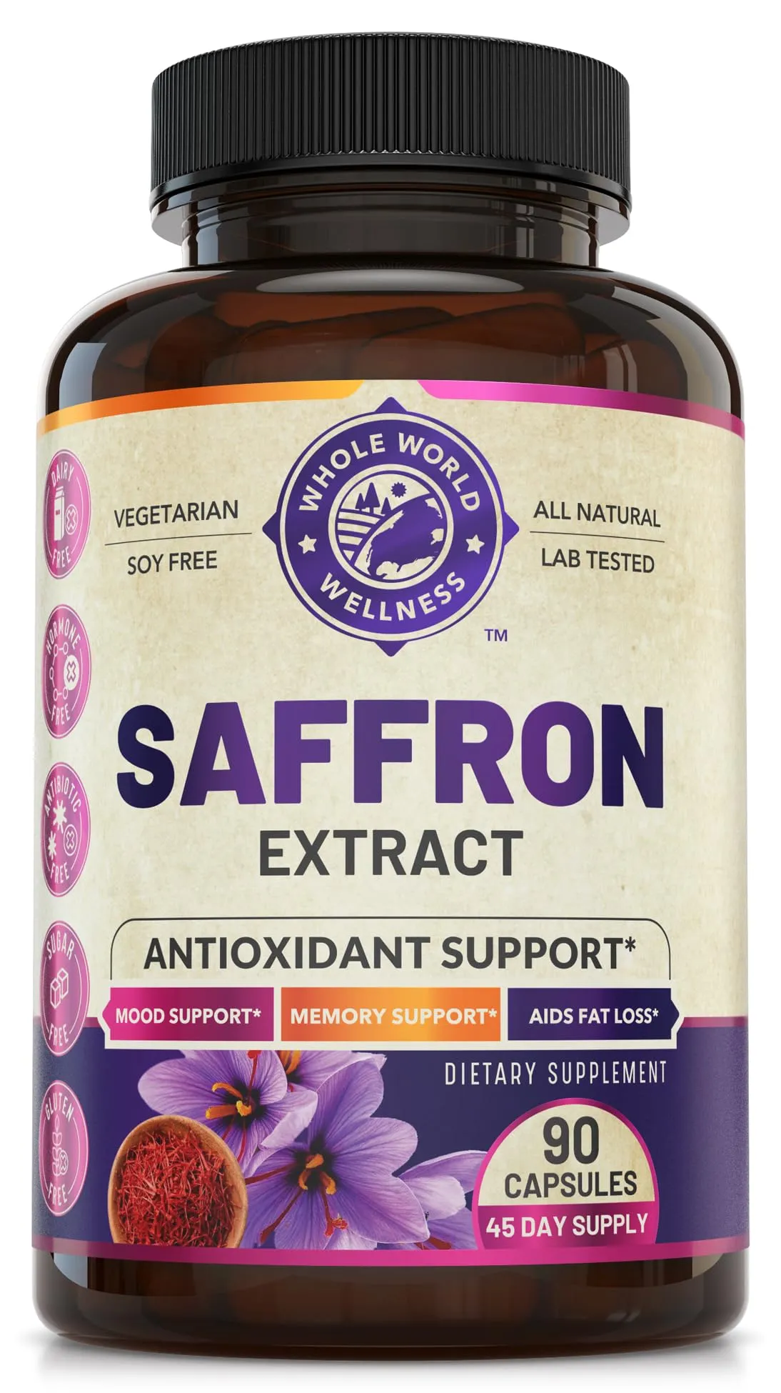 100% Pure Saffron Extract - Metabolism Booster & Natural Appetite Suppressant for Weight Loss. Saffron Mood Enhancer for Women & Men, Natural Diet Pills for Women & Men. USA Made, 90 Servings.