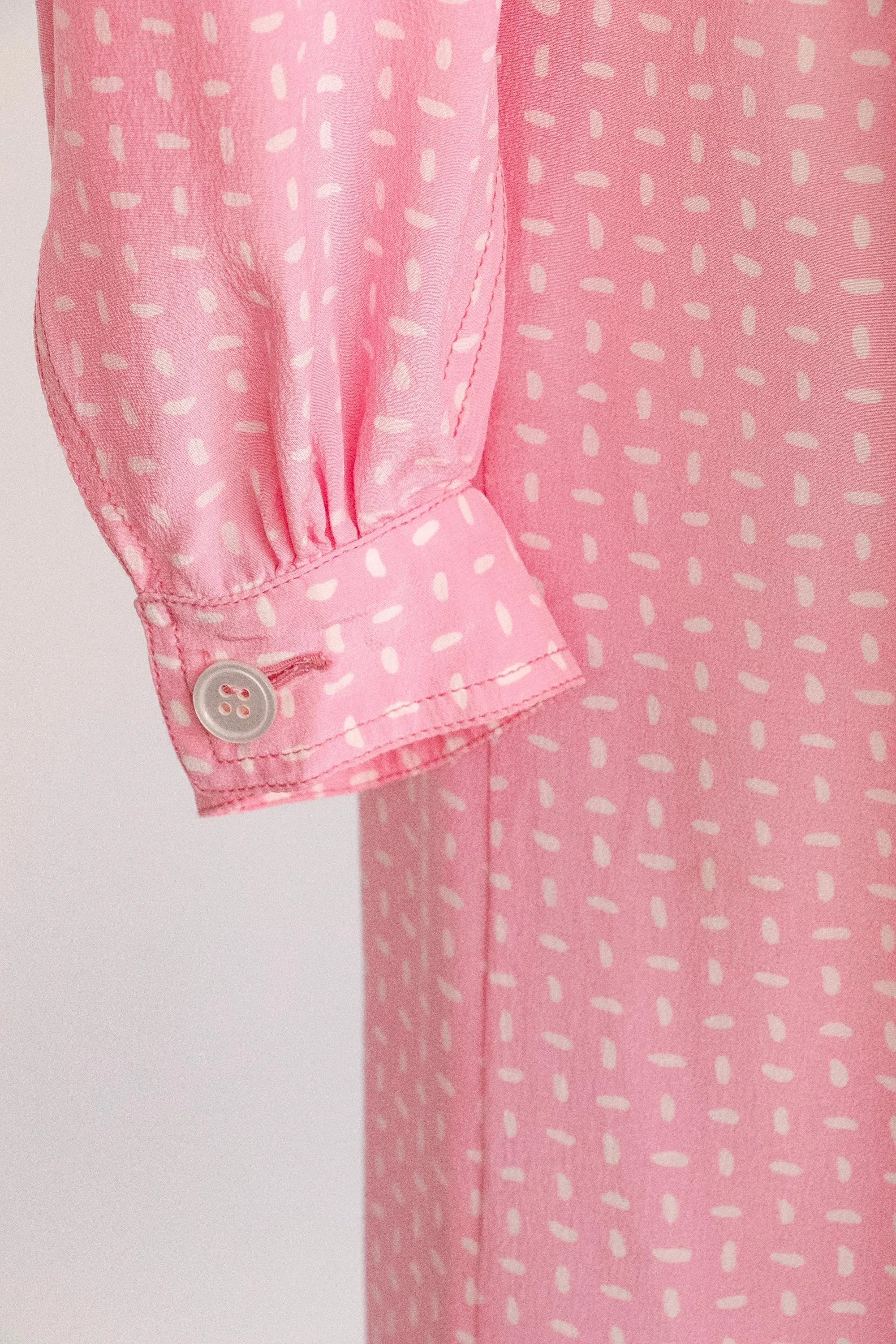 1980s Silk Dress Printed Pink Sheath OSFM