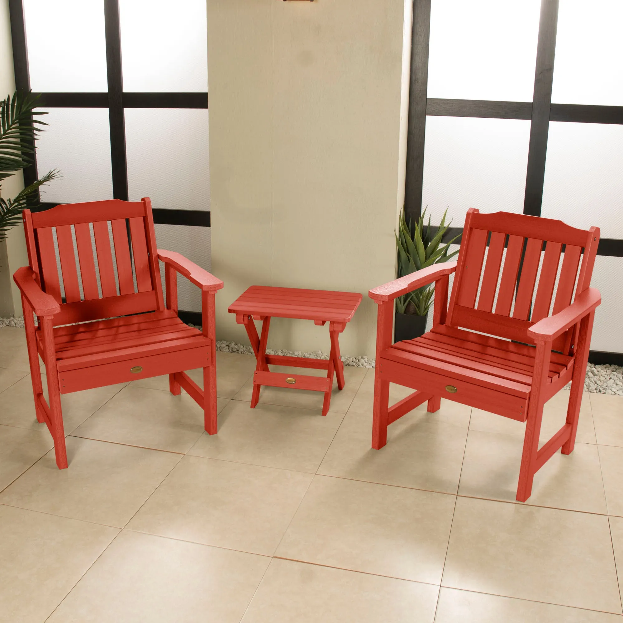 2 Lehigh Garden Chairs with Folding Adirondack Side Table