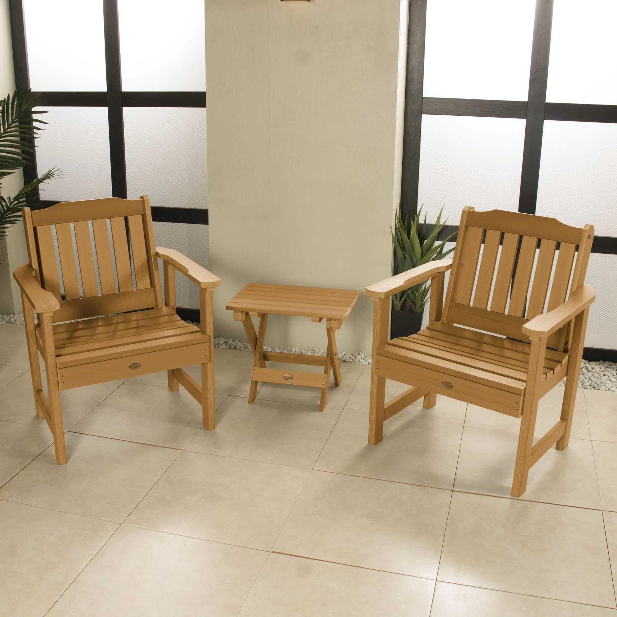 2 Lehigh Garden Chairs with Folding Adirondack Side Table