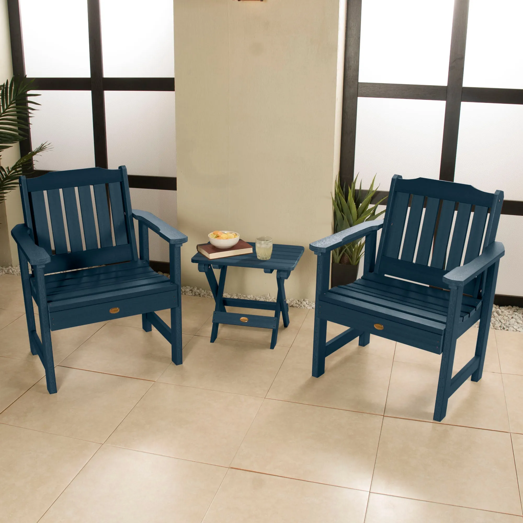 2 Lehigh Garden Chairs with Folding Adirondack Side Table