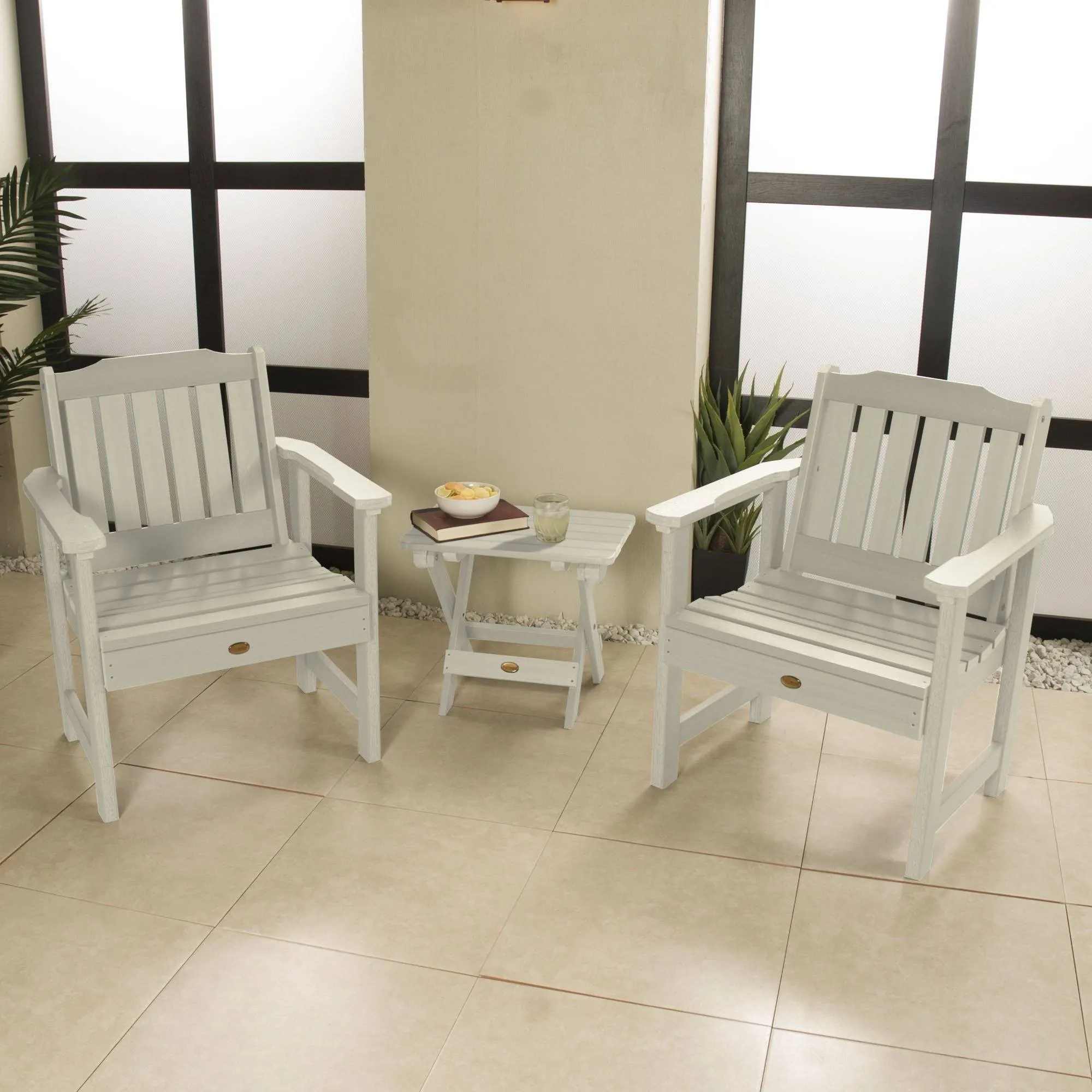 2 Lehigh Garden Chairs with Folding Adirondack Side Table