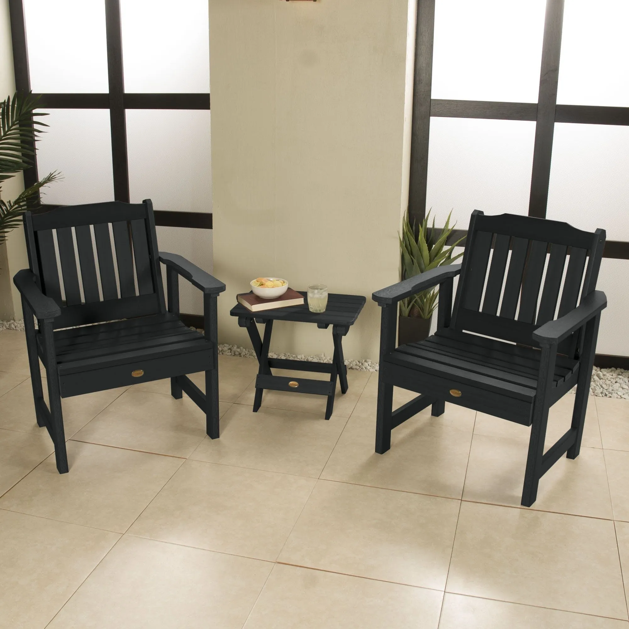 2 Lehigh Garden Chairs with Folding Adirondack Side Table