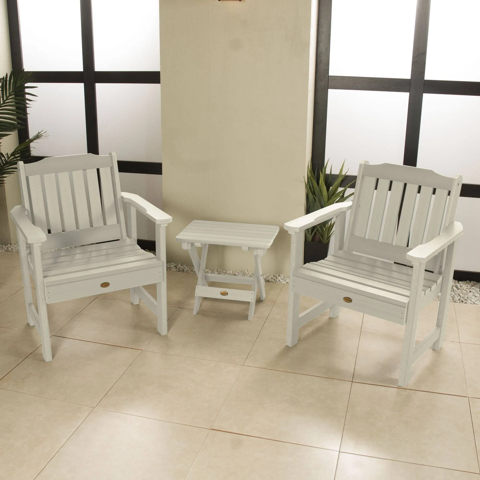 2 Lehigh Garden Chairs with Folding Adirondack Side Table