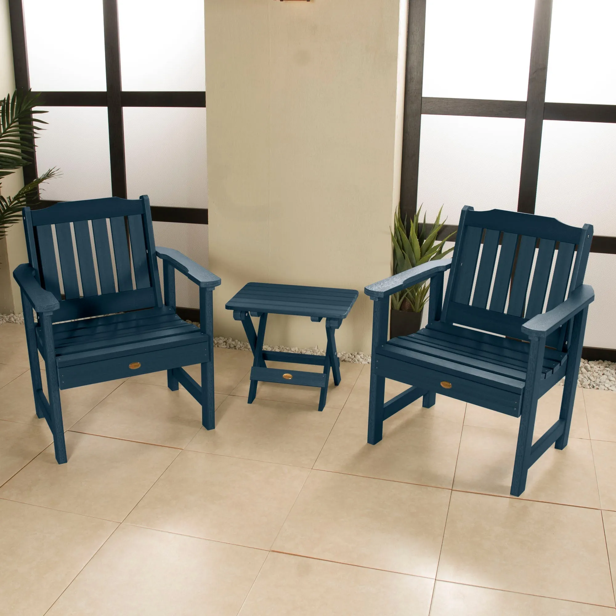 2 Lehigh Garden Chairs with Folding Adirondack Side Table