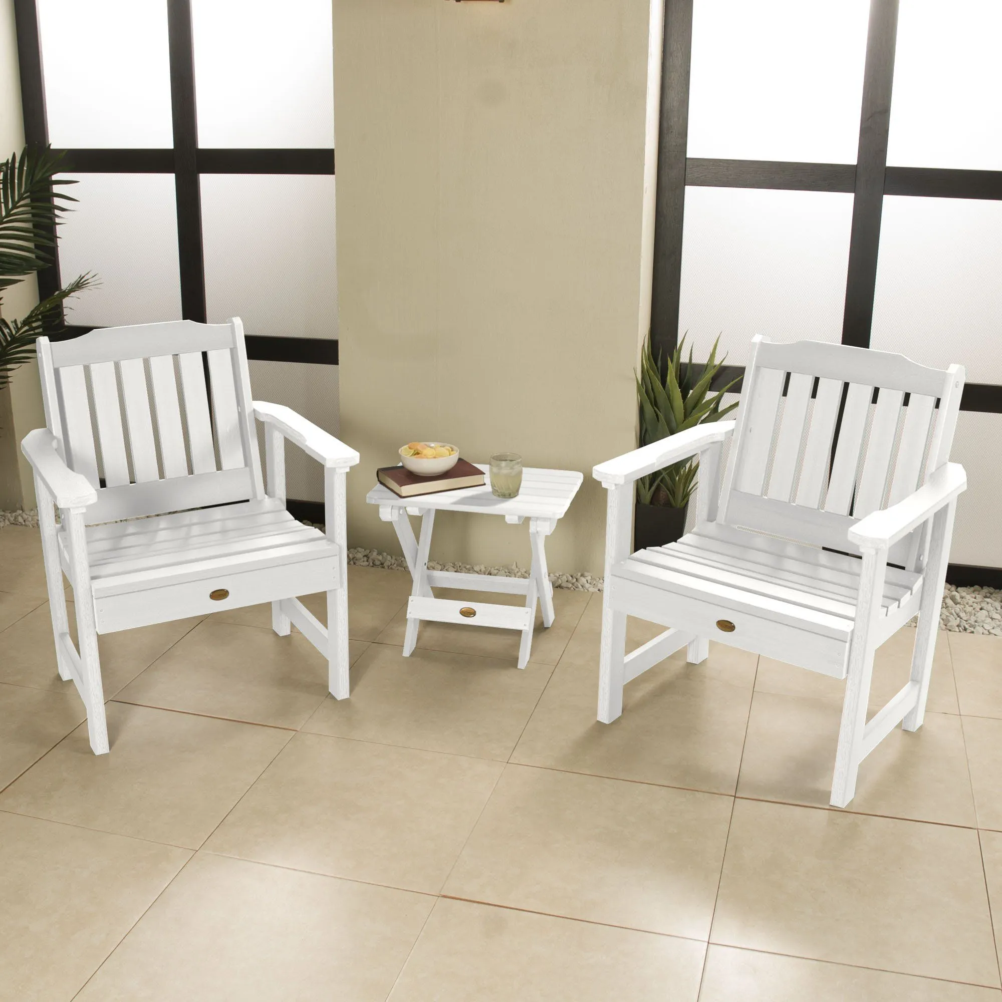 2 Lehigh Garden Chairs with Folding Adirondack Side Table