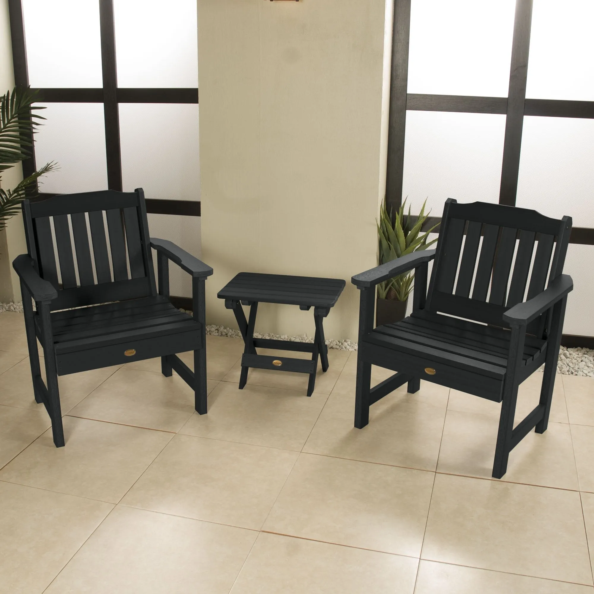 2 Lehigh Garden Chairs with Folding Adirondack Side Table