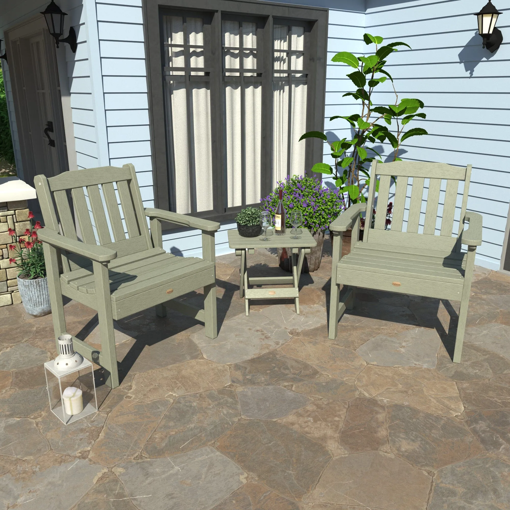 2 Lehigh Garden Chairs with Folding Adirondack Side Table