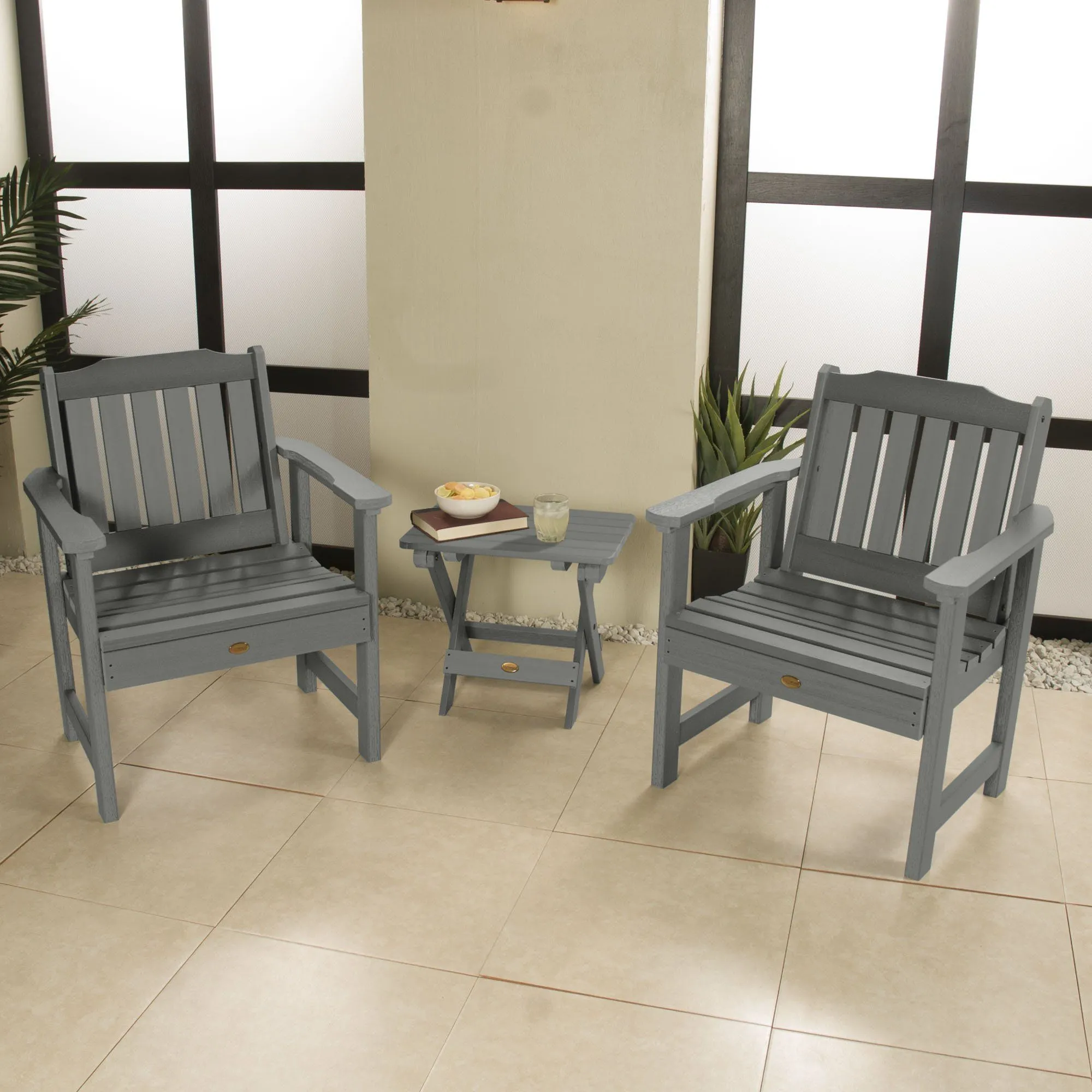 2 Lehigh Garden Chairs with Folding Adirondack Side Table