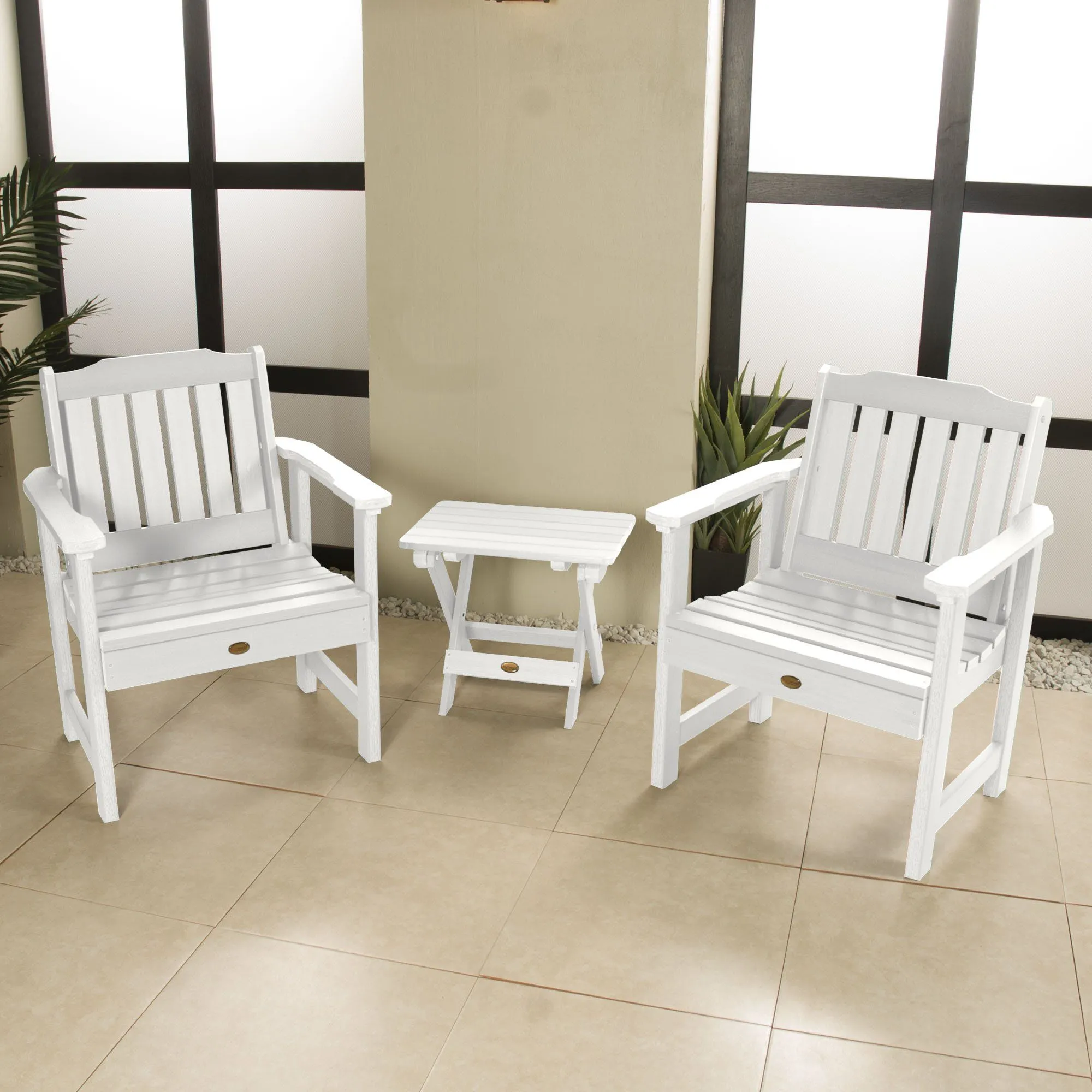 2 Lehigh Garden Chairs with Folding Adirondack Side Table