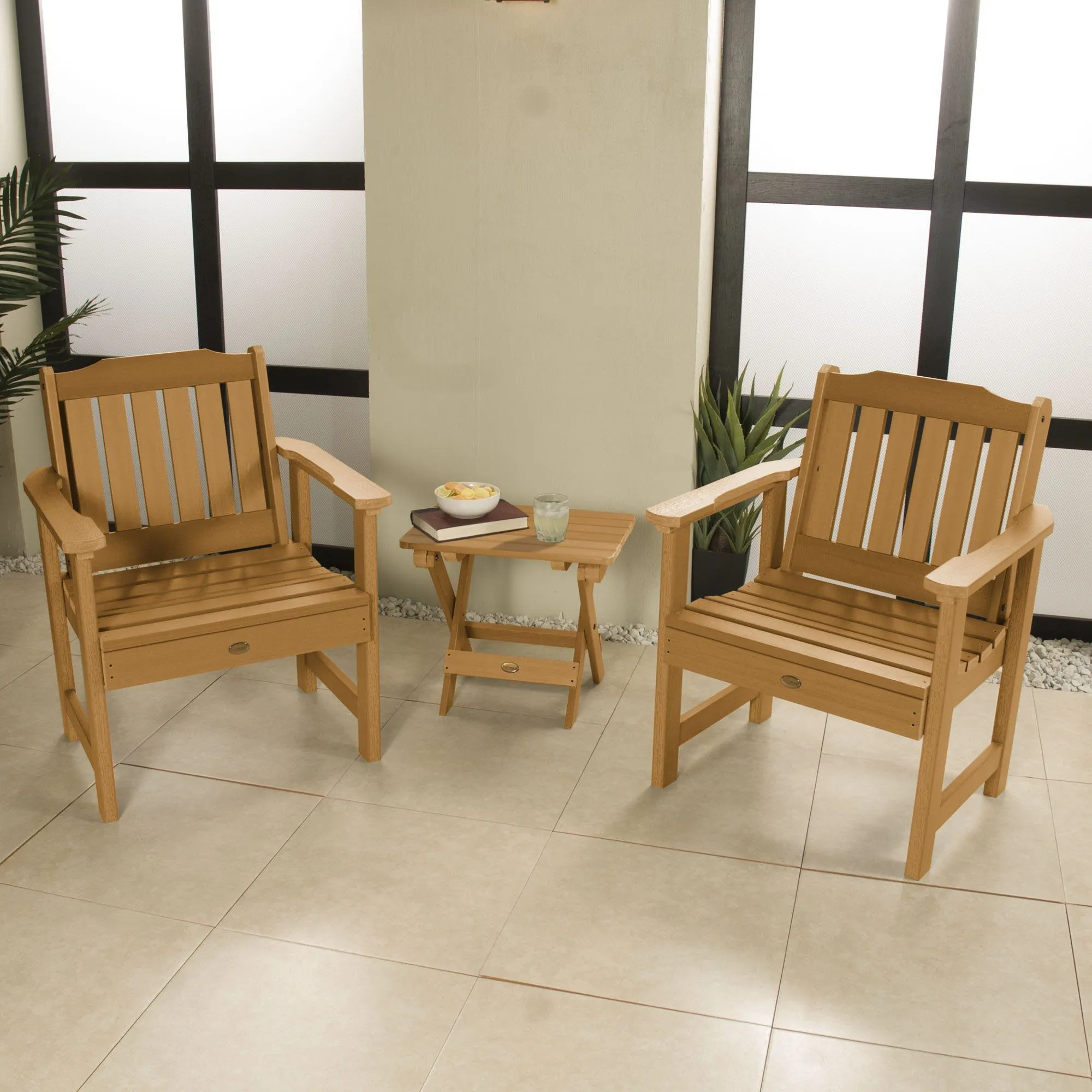 2 Lehigh Garden Chairs with Folding Adirondack Side Table