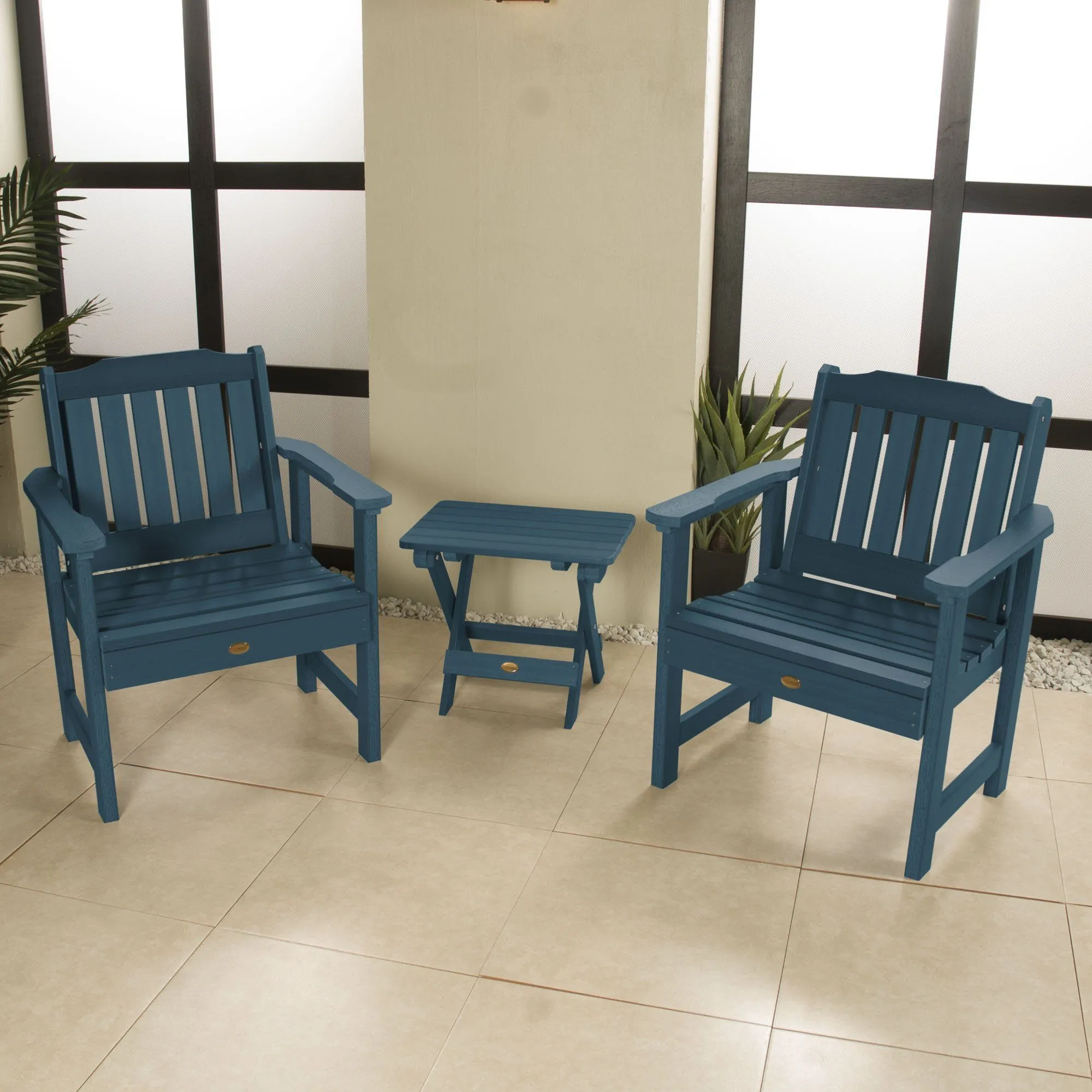 2 Lehigh Garden Chairs with Folding Adirondack Side Table