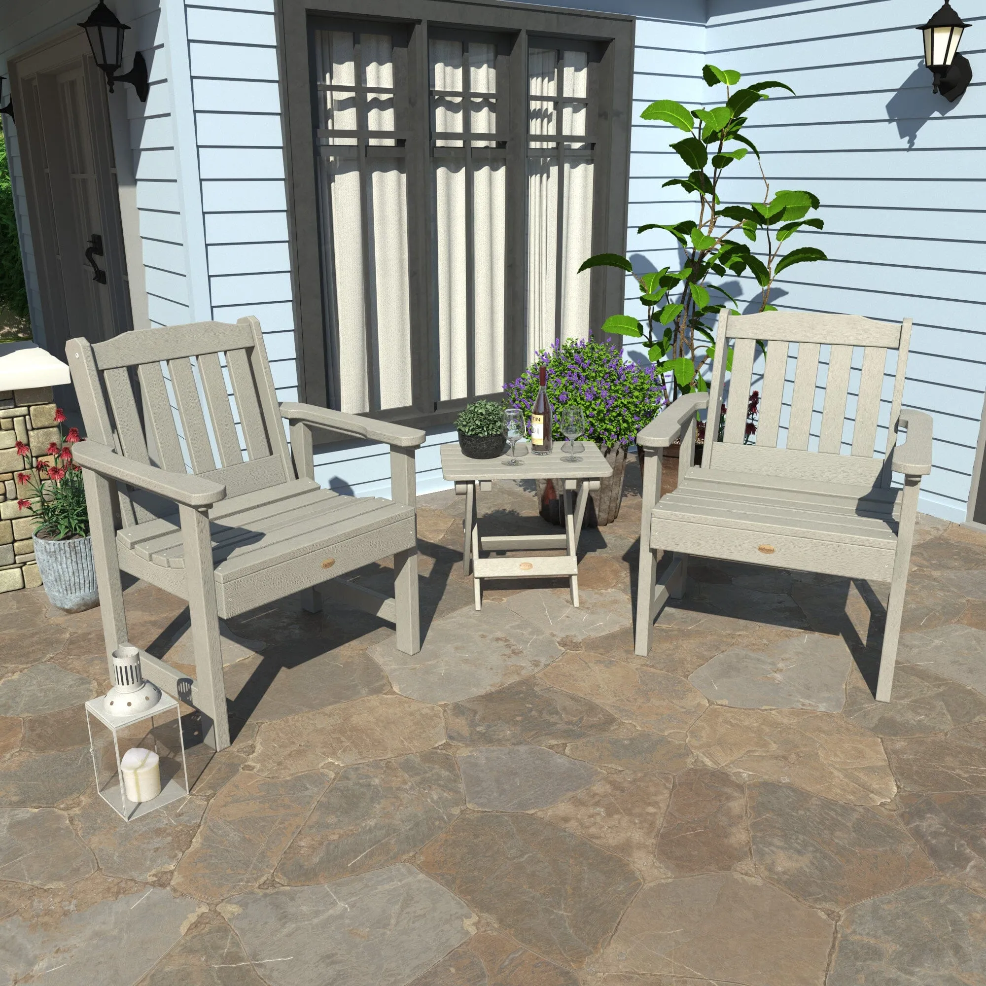 2 Lehigh Garden Chairs with Folding Adirondack Side Table