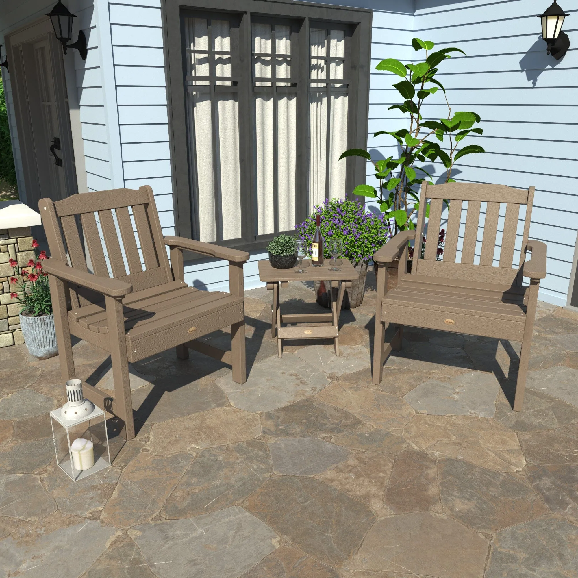 2 Lehigh Garden Chairs with Folding Adirondack Side Table