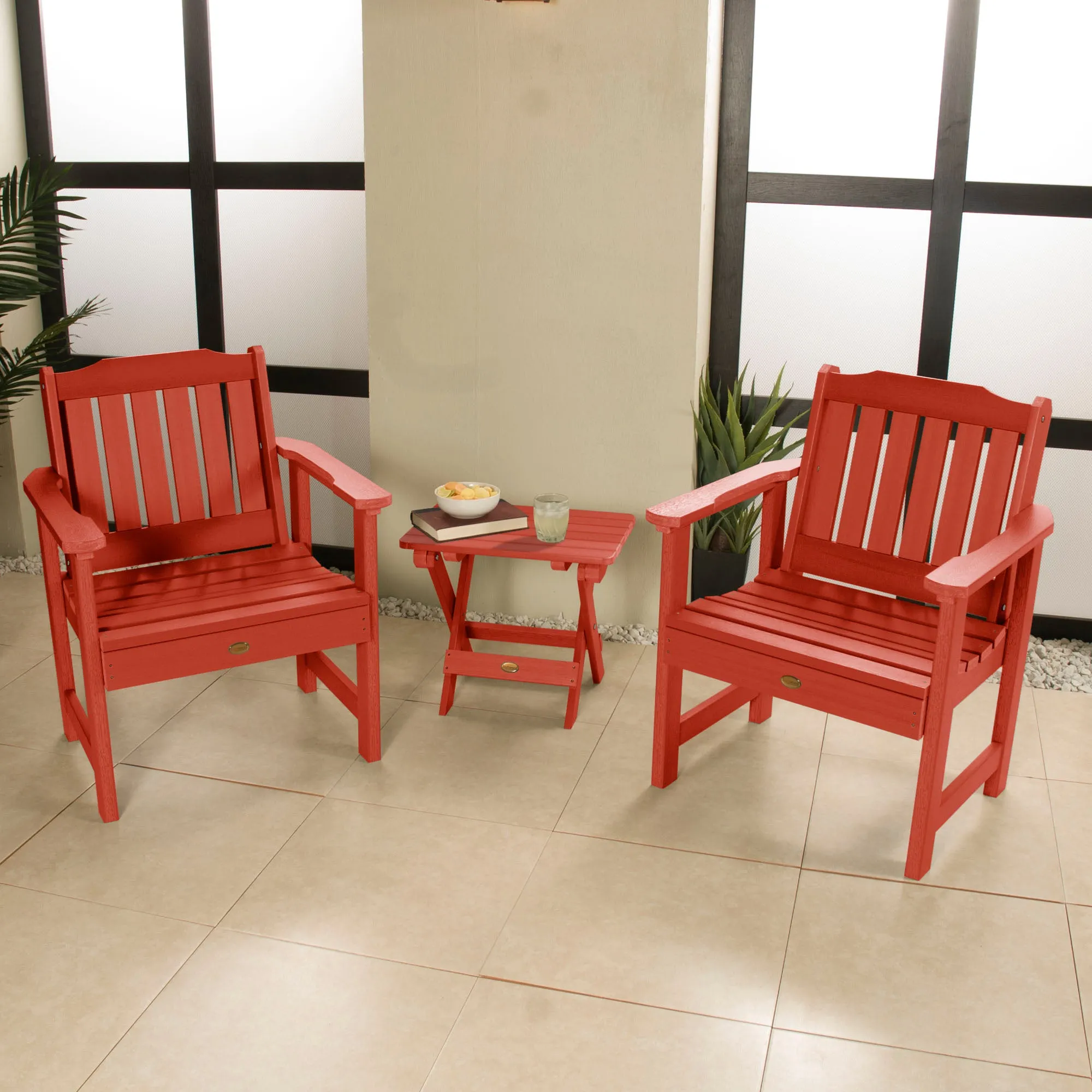 2 Lehigh Garden Chairs with Folding Adirondack Side Table