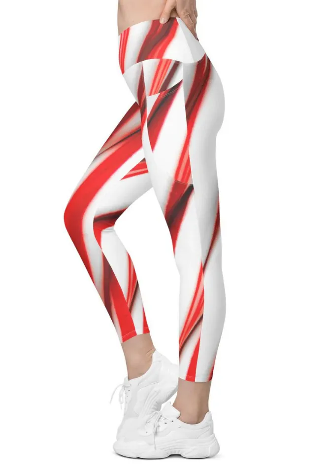 3D Candy Cane Crossover Leggings With Pockets