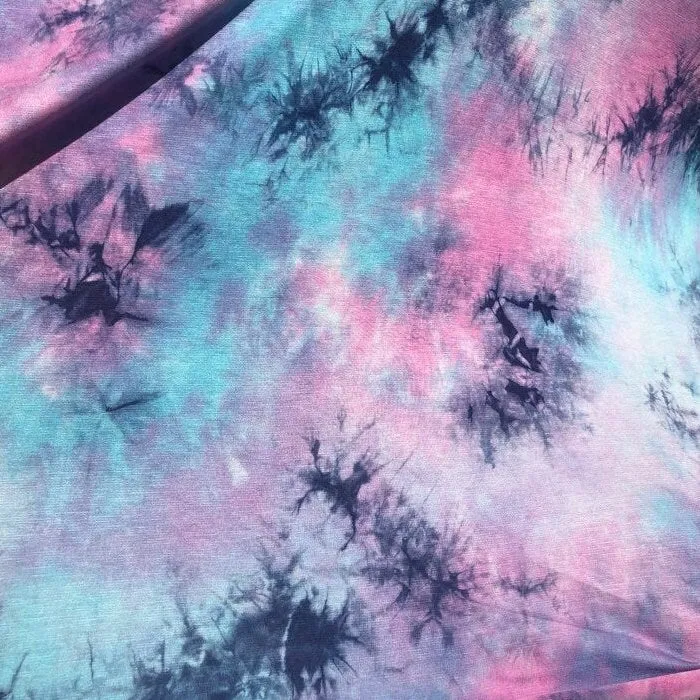 60” Bamboo Spandex  Stretch Tie Dyed Cotton Candy Blue & Pink Apparel Knit Fabric By the Yard