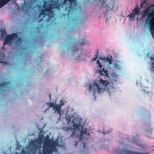 60” Bamboo Spandex  Stretch Tie Dyed Cotton Candy Blue & Pink Apparel Knit Fabric By the Yard