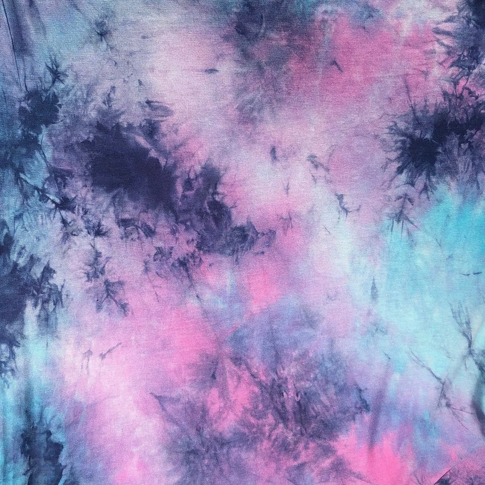 60” Bamboo Spandex  Stretch Tie Dyed Cotton Candy Blue & Pink Apparel Knit Fabric By the Yard