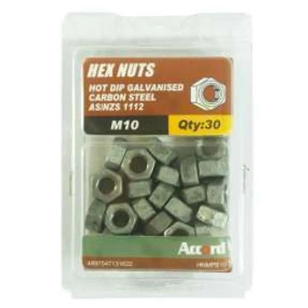 Accord Nuts Hex Galv M10 (30pk)