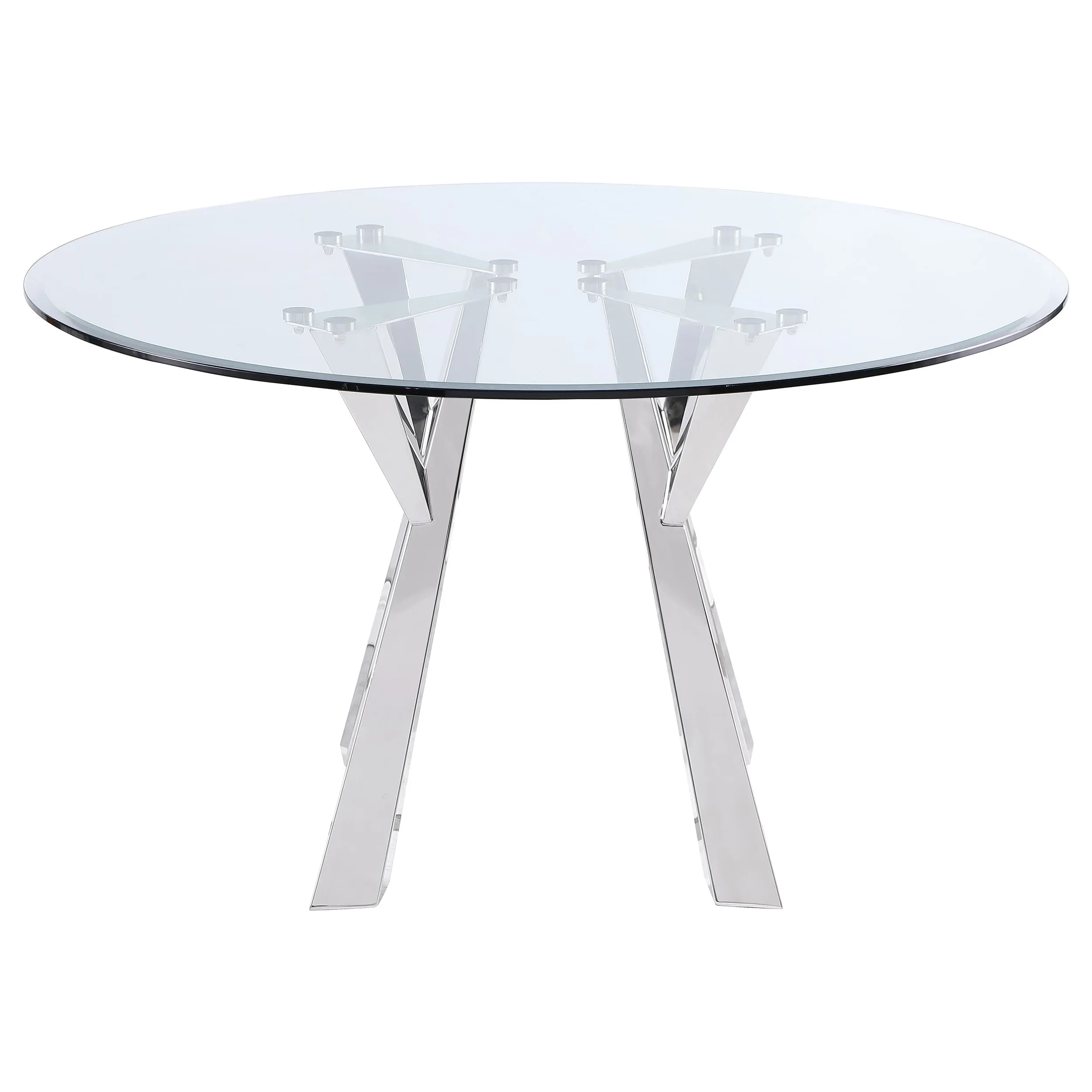 Alaia Round 51-inch Clear Glass Top Dining Table Chrome