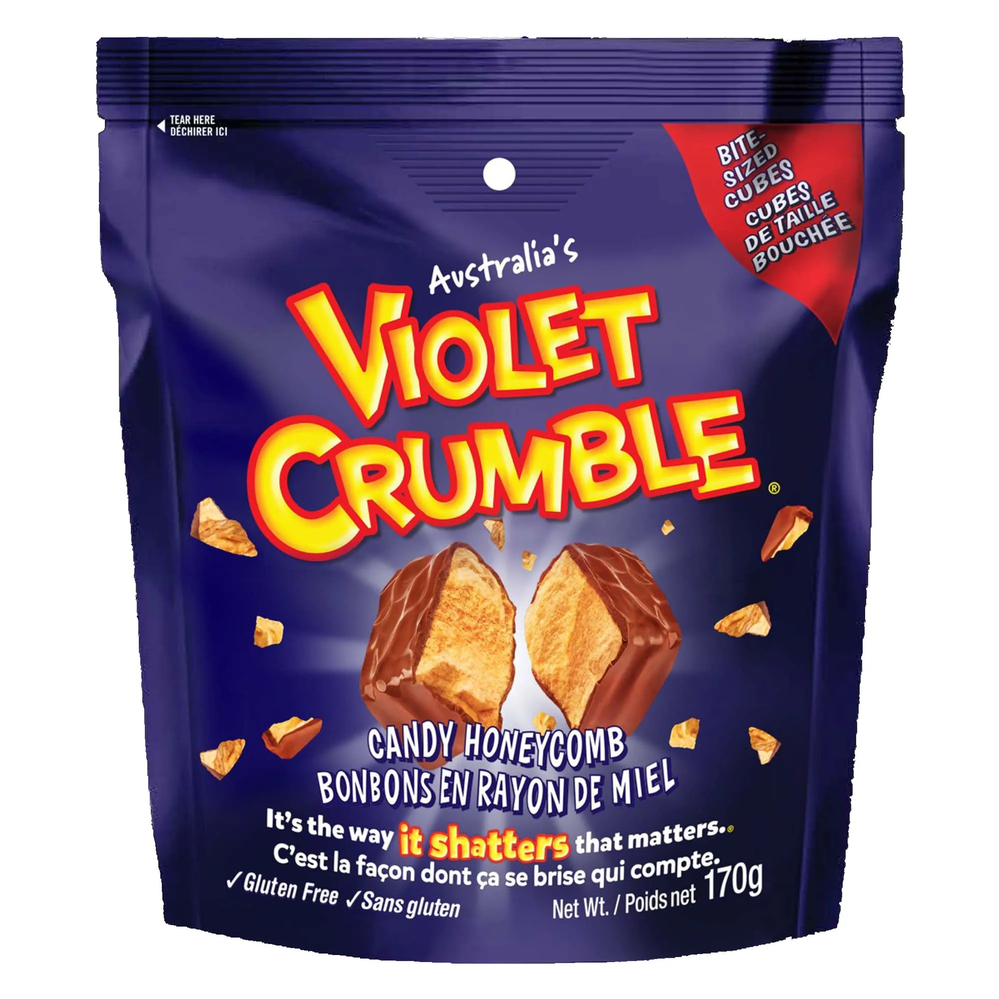 Australia's Violet Crumble Honey Crisp Chocolate Cubes, 170g, 1 Count