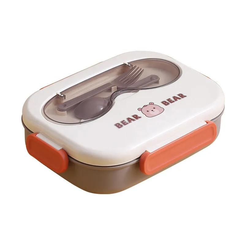 Cute Cartoon Bento - Stainless Steel Lunch Box with Spoon and Sauce Bowl for Kids