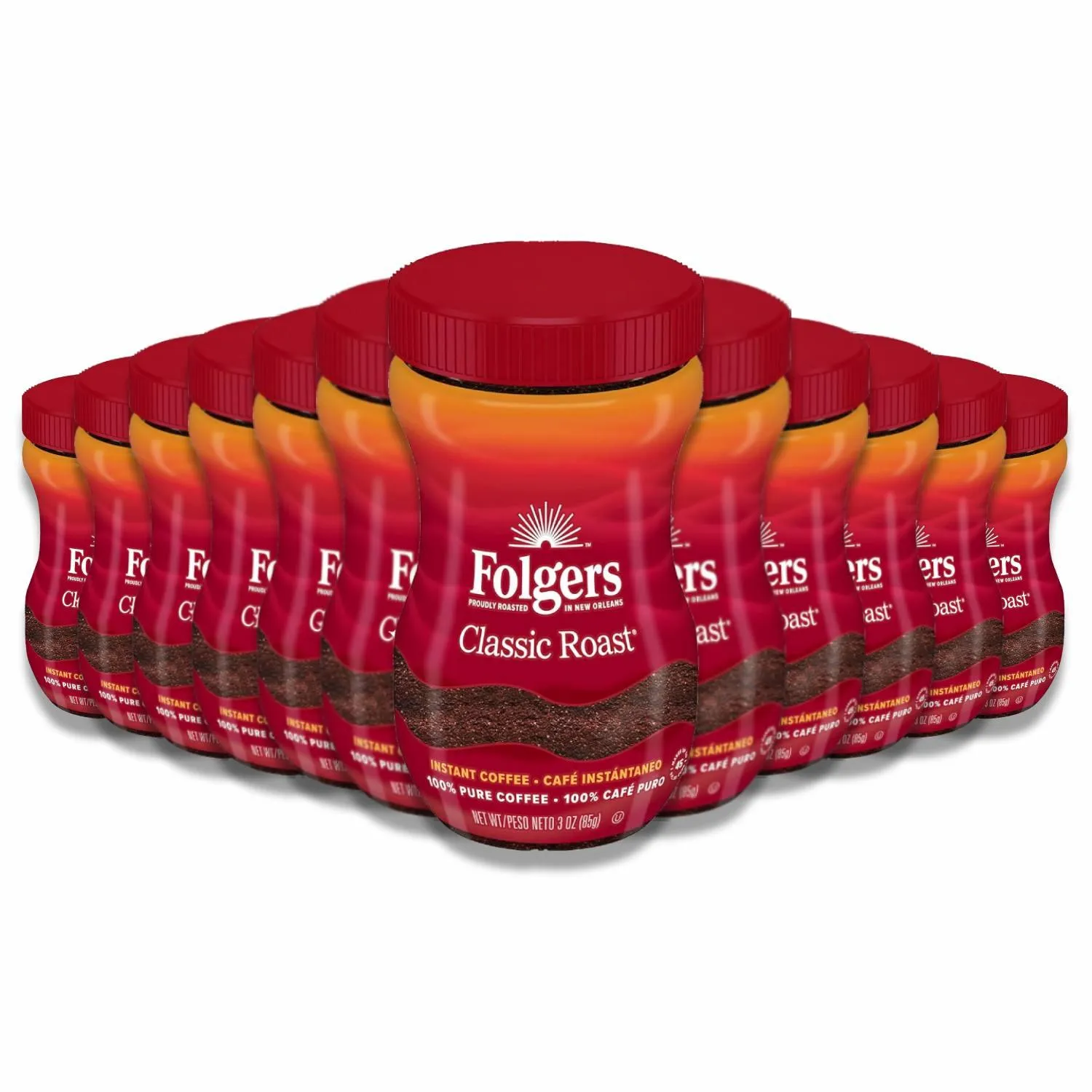 Folgers - Classic Roast Instant Coffee Crystals - 3 Oz - 12 Pack