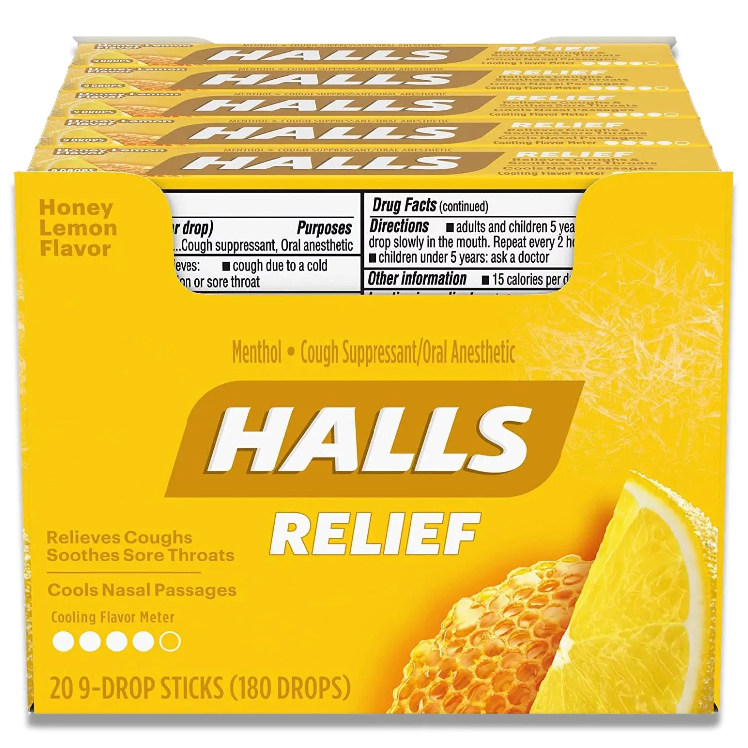 Halls - Honey Lemon Cough Drops, with Menthol  - 20 Ct Each