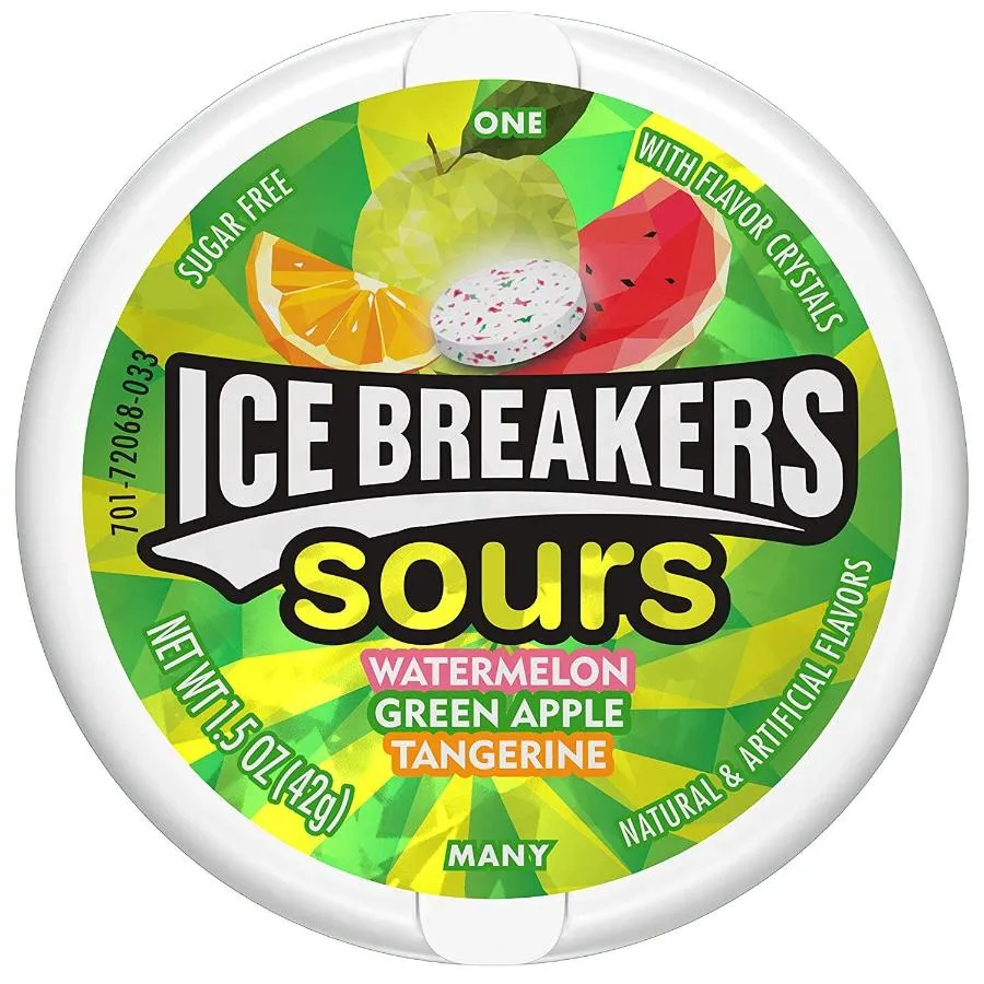 Ice Breakers Sours Sugar Free Mints, Watermelon, Green Apple, Tangerine - Pack of 8