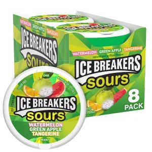 Ice Breakers Sours Sugar Free Mints, Watermelon, Green Apple, Tangerine - Pack of 8