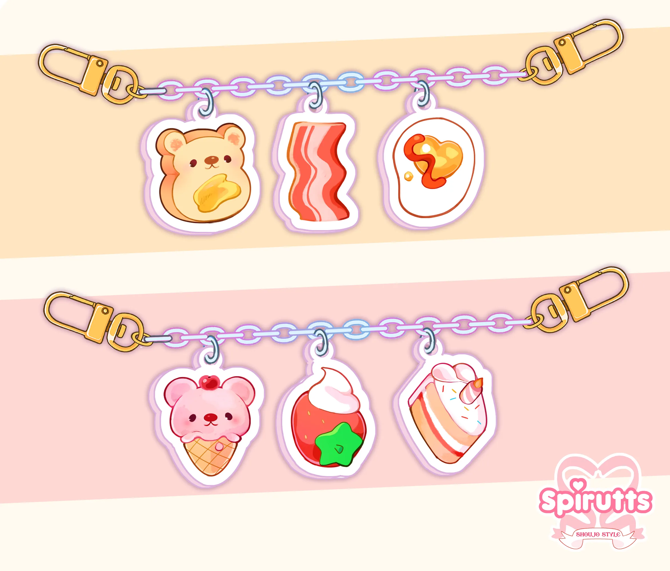 KEYCHAIN - Bear breakfast & Dessert - Double-sided acrylic/Charm Chain