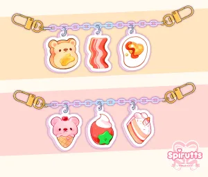 KEYCHAIN - Bear breakfast & Dessert - Double-sided acrylic/Charm Chain