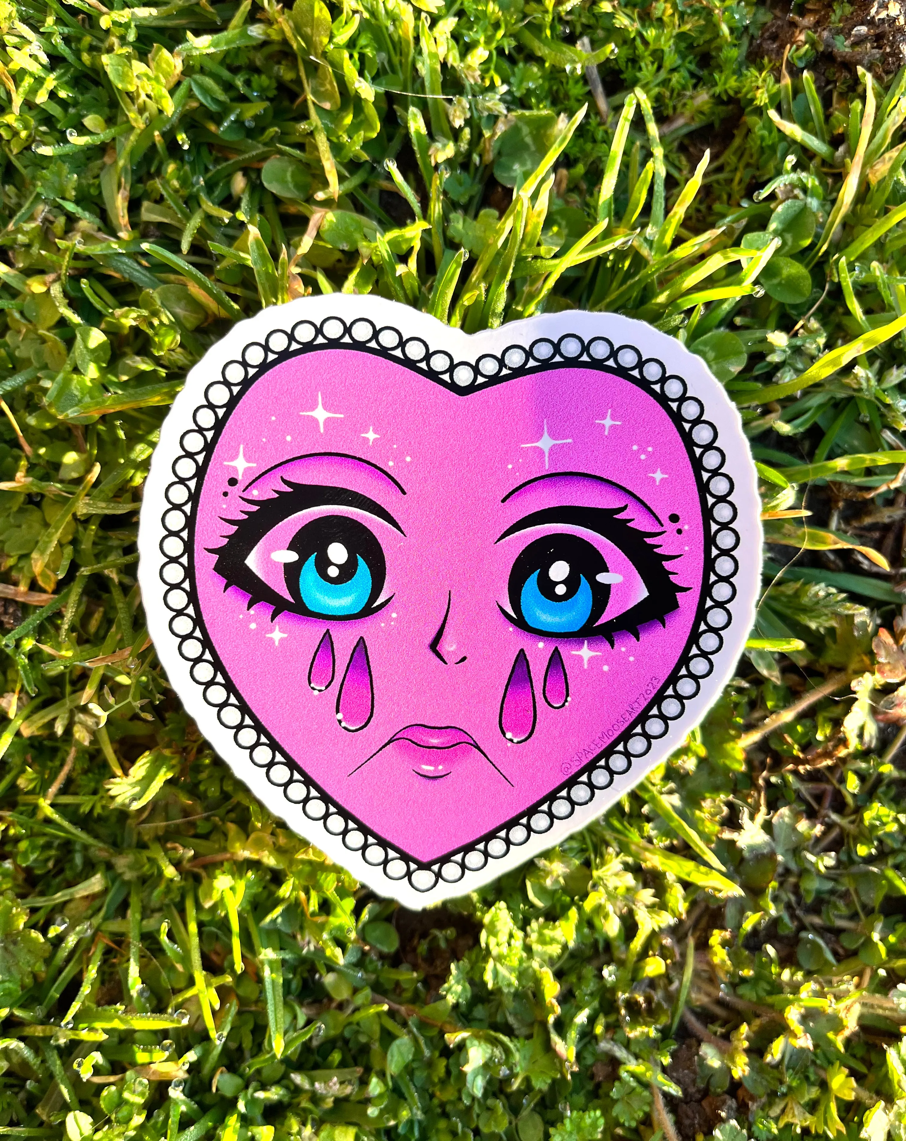 Pink Sad Anime Heart Sticker