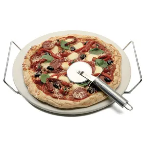 Pizza Stone 33Cm with Rack & Stainless Steel Cutter