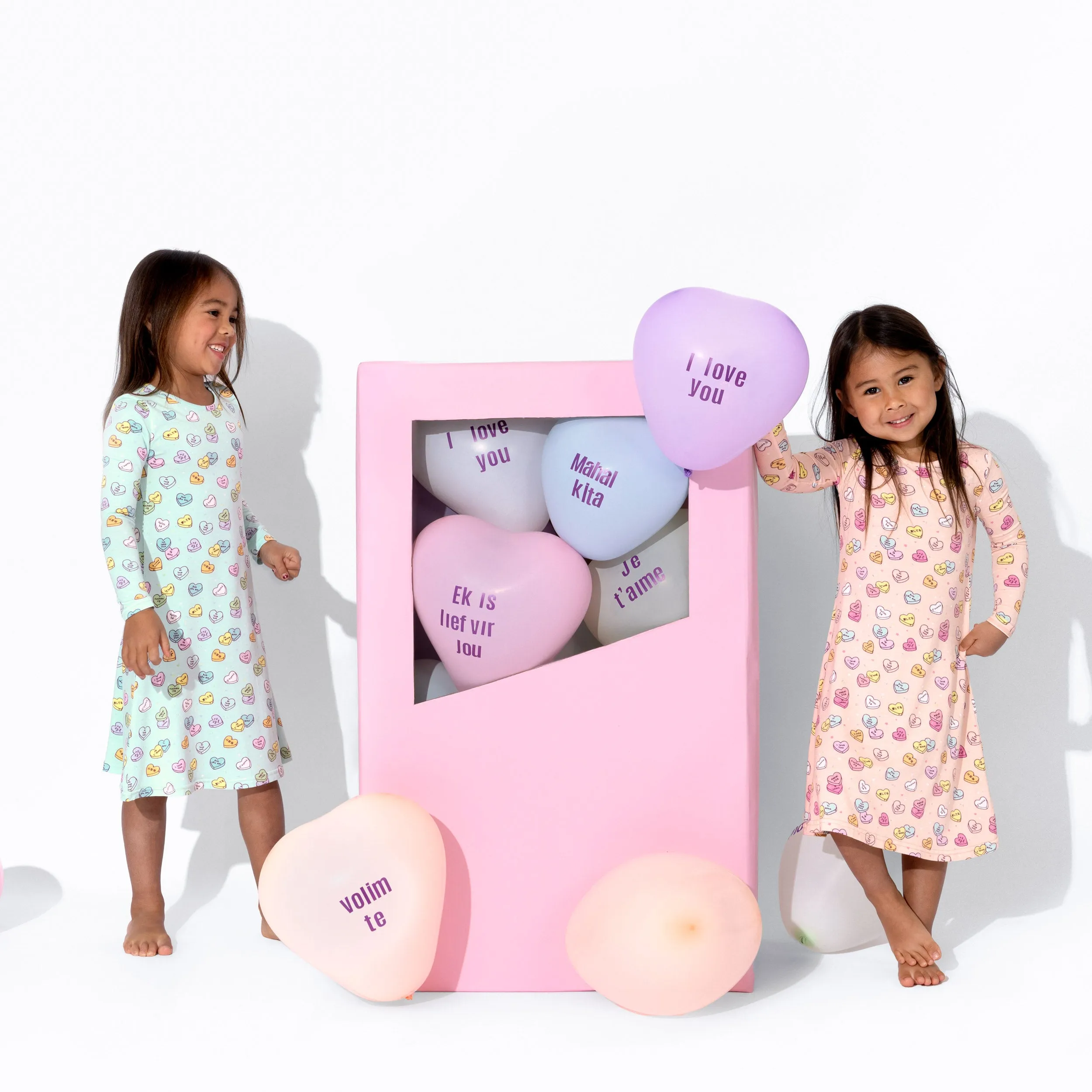 Valentine's Candy Hearts Pink Bamboo Girls' Long Sleeve Dress